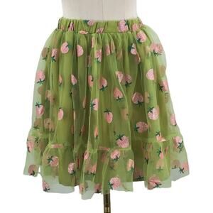 SMAK PARLOUR SZ S Green Pink Strawberry Glitter Mesh Lined Mini Skirt NWT B96